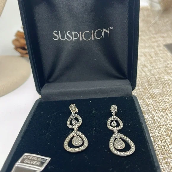 Suspicion Marcasite 🖤 Sterling Silver Teardrop Stud Earrings 🌟 - Picture 12 of 13